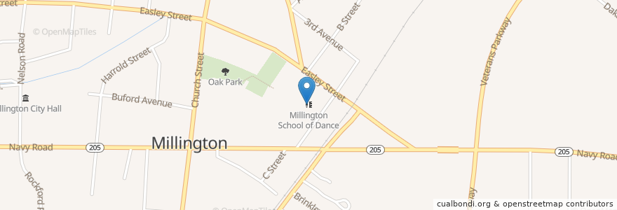 Mapa de ubicacion de Millington School of Dance en United States, Tennessee, Shelby County, Millington.