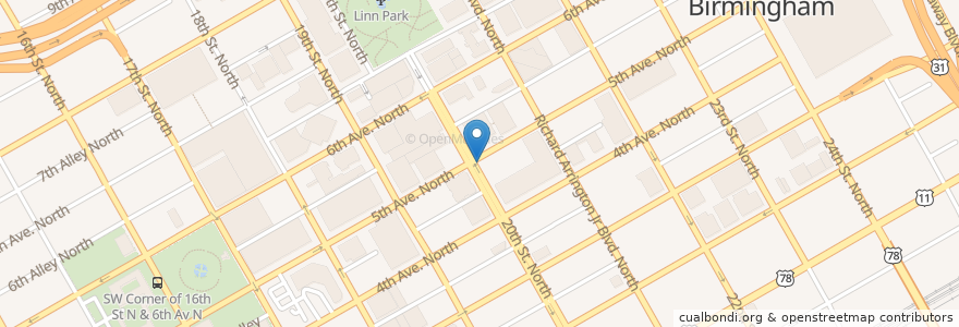 Mapa de ubicacion de Greg's Hot Dogs en 미국, 앨라배마, Birmingham, Jefferson County.