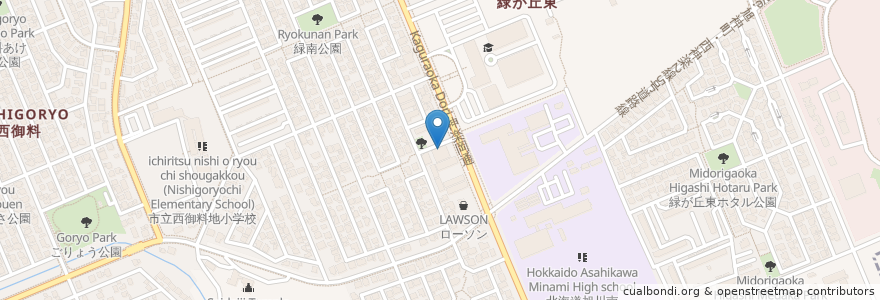 Mapa de ubicacion de 御料 緑が丘店 (Goryo) en 일본, 홋카이도, 上川総合振興局, 旭川市.