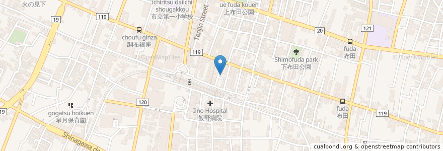 Mapa de ubicacion de 足羽歯科 en Jepun, 東京都, 調布市.