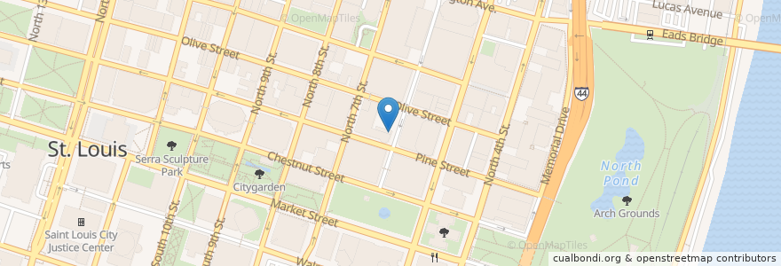Mapa de ubicacion de Charlie Gitto's Downtown en Estados Unidos Da América, Missouri, City Of Saint Louis, St. Louis.