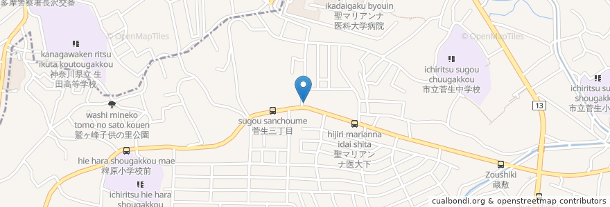 Mapa de ubicacion de 鷲ケ峯在宅介護支援センター en Japonya, 神奈川県, 川崎市, 宮前区.