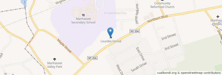 Mapa de ubicacion de Lourdes Dental en United States, New York, Nassau County, Manhasset.
