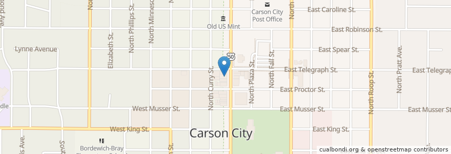 Mapa de ubicacion de Sassafras - Eclected Food Joint en 美利坚合众国/美利堅合眾國, 内华达州 / 內華達州, Carson City, Carson City.