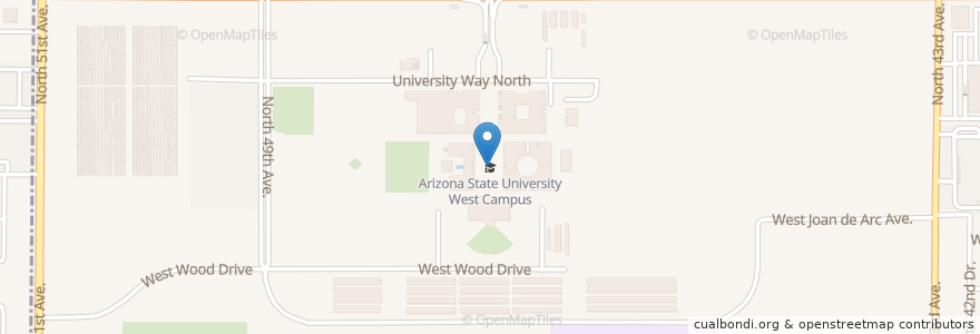 Mapa de ubicacion de Arizona State University West Campus en 미국, 애리조나, Maricopa County, 피닉스.