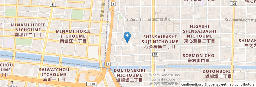 Mapa de ubicacion de かに道楽 en Japon, Préfecture D'Osaka, 大阪市, 中央区.
