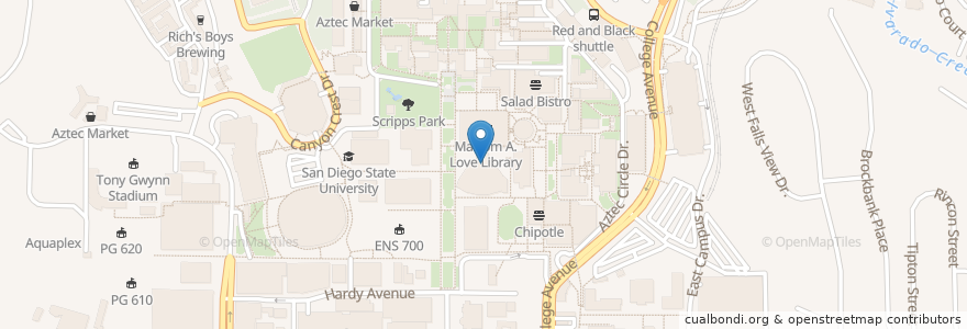 Mapa de ubicacion de SDSU Open Air Theater en Amerika Syarikat, California, San Diego County, San Diego.