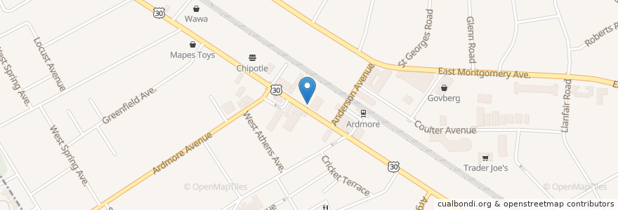 Mapa de ubicacion de Positano Restaurant en 美利坚合众国/美利堅合眾國, 宾夕法尼亚 / 賓夕法尼亞州, Montgomery County, Lower Merion Township.