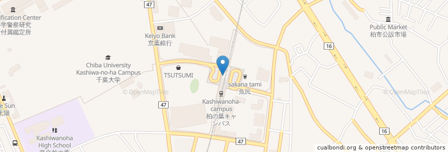 Mapa de ubicacion de 柏の葉キャンパス郵便局 en 日本, 千葉県, 柏市.