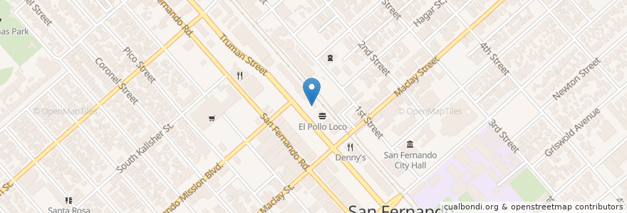 Mapa de ubicacion de Starbucks en 미국, 캘리포니아주, Los Angeles County, 로스앤젤레스, San Fernando.