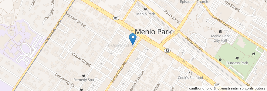 Mapa de ubicacion de Menlo Cafe en États-Unis D'Amérique, Californie, San Mateo County, Menlo Park.