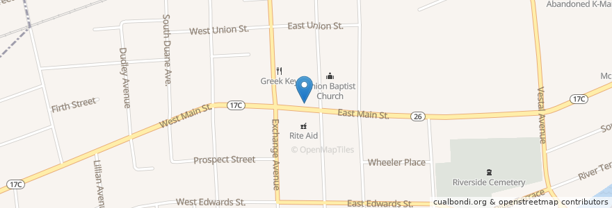 Mapa de ubicacion de Nick's Pizza & Restaurant en États-Unis D'Amérique, New York, Broome County, Union Town, Endicott.