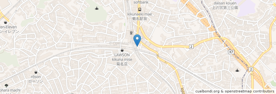 Mapa de ubicacion de 菊名駅西口自転車駐車場 en Japan, Präfektur Kanagawa, Yokohama, 港北区.