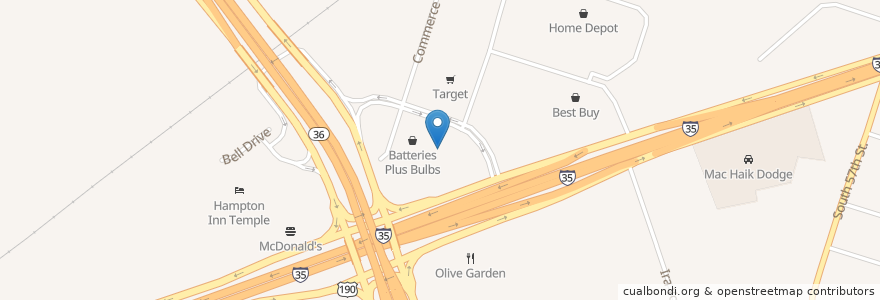 Mapa de ubicacion de Five Guys en ایالات متحده آمریکا, تگزاس, Bell County, Temple.