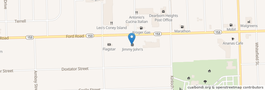 Mapa de ubicacion de Jimmy John's en الولايات المتّحدة الأمريكيّة, ميشيغان, مقاطعة وين, Dearborn Heights.
