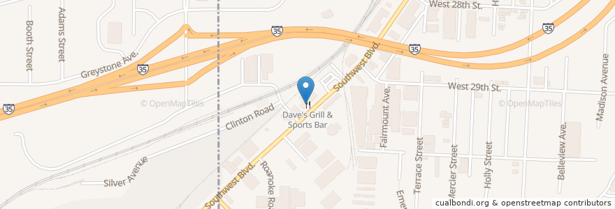 Mapa de ubicacion de Dave's Grill & Sports Bar en 미국, 미주리, Kansas City, Jackson County.