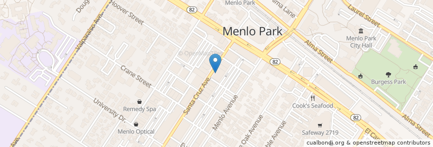 Mapa de ubicacion de Walgreens en アメリカ合衆国, カリフォルニア州, San Mateo County, Menlo Park.