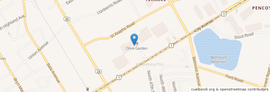 Mapa de ubicacion de Five Guys en Stati Uniti D'America, Pennsylvania, Montgomery County, Lower Merion Township.