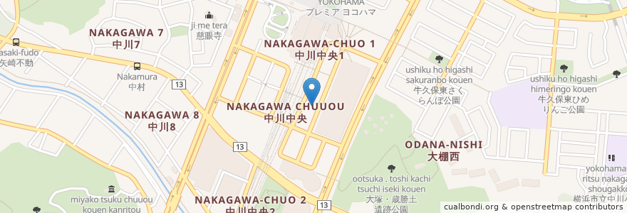 Mapa de ubicacion de タイムズカープラス en ژاپن, 神奈川県, 横浜市, 都筑区.