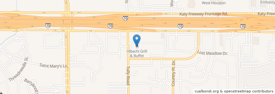 Mapa de ubicacion de Hibachi Grill & Buffet en 美利坚合众国/美利堅合眾國, 得克萨斯州 / 德克薩斯州 / 德薩斯州, 休斯敦, Harris County.