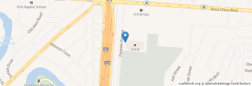 Mapa de ubicacion de H-E-B Pharmacy en 美利坚合众国/美利堅合眾國, 得克萨斯州 / 德克薩斯州 / 德薩斯州, Cameron County, Brownsville.