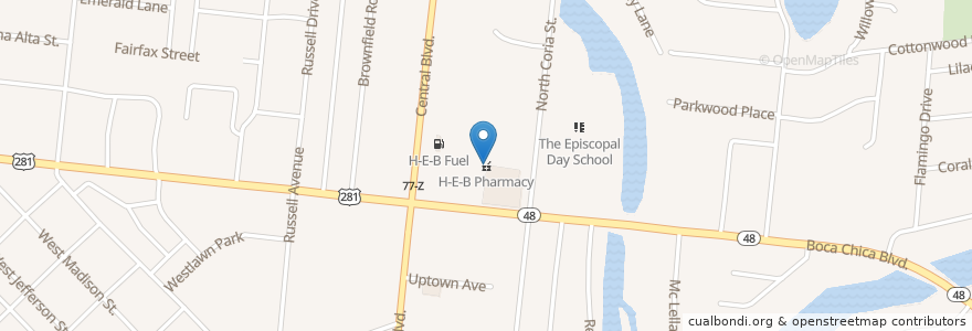 Mapa de ubicacion de H-E-B Pharmacy en 미국, 텍사스, Cameron County, Brownsville.