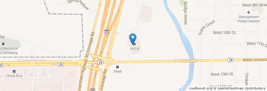 Mapa de ubicacion de H-E-B Pharmacy en アメリカ合衆国, テキサス州, Williamson County, Georgetown.