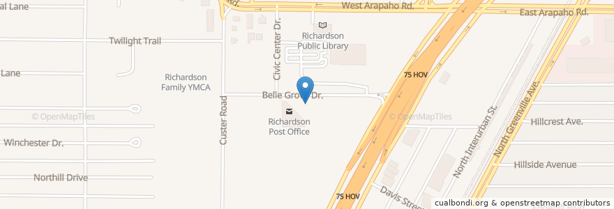 Mapa de ubicacion de Richardson Post Office en 미국, 텍사스, Richardson, Dallas County.