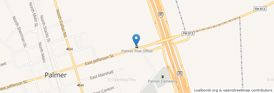 Mapa de ubicacion de Palmer Post Office en Amerika Syarikat, Texas, Ellis County, Palmer.
