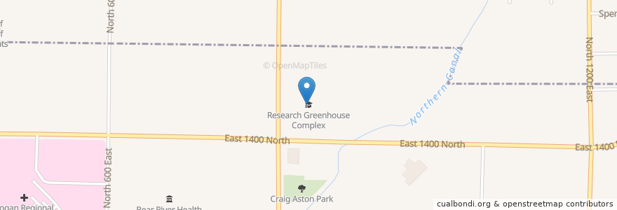 Mapa de ubicacion de Research Greenhouse Complex en États-Unis D'Amérique, Utah, Cache County, Logan.