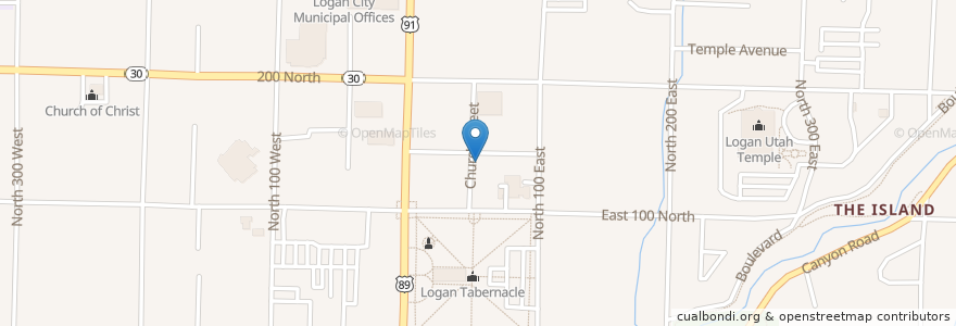 Mapa de ubicacion de Cafe Ibis Coffee Roasting Co. en United States, Utah, Cache County, Logan.