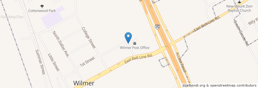 Mapa de ubicacion de Wilmer Post Office en الولايات المتّحدة الأمريكيّة, تكساس, Dallas County, Wilmer.
