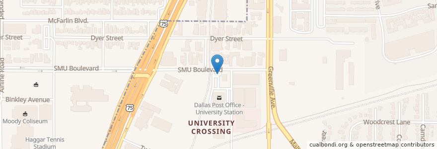 Mapa de ubicacion de Dallas Post Office - University Station en 美利坚合众国/美利堅合眾國, 得克萨斯州 / 德克薩斯州 / 德薩斯州, Dallas, Dallas County.