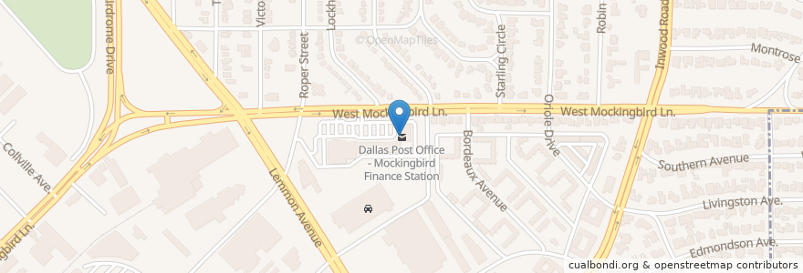 Mapa de ubicacion de Dallas Post Office - Mockingbird Finance Station en 미국, 텍사스, Dallas, Dallas County.