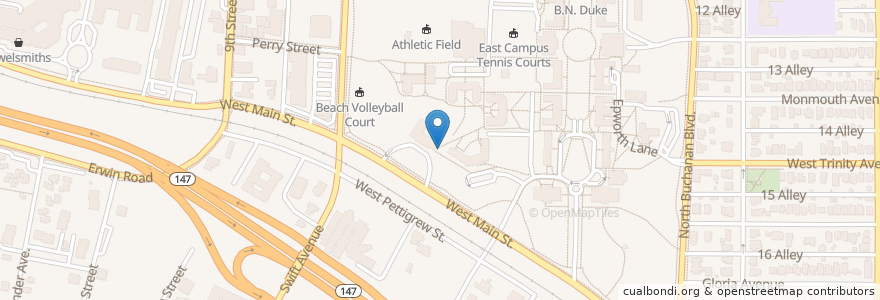 Mapa de ubicacion de Southgate Residence Hall Bike Rack en United States, North Carolina, Durham County, Durham.