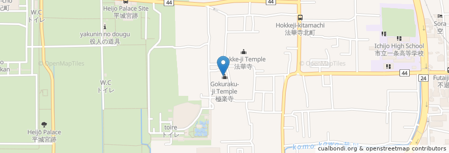 Mapa de ubicacion de 極楽寺 en Japonya, 奈良県, 奈良市.