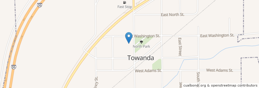 Mapa de ubicacion de Village Community Building en États-Unis D'Amérique, Illinois, Mclean County, Towanda.