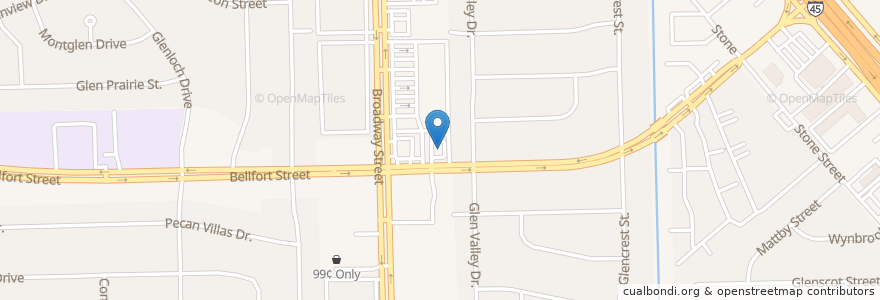Mapa de ubicacion de Pizza Hut en 美利坚合众国/美利堅合眾國, 得克萨斯州 / 德克薩斯州 / 德薩斯州, 休斯敦, Harris County.