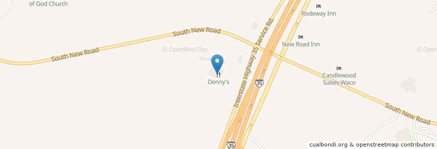 Mapa de ubicacion de Denny's en Amerika Syarikat, Texas, Mclennan County, Waco.