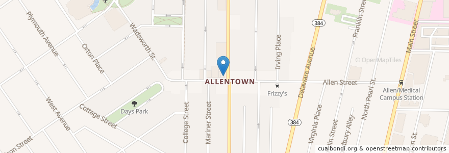 Mapa de ubicacion de Allentown Pizza en Amerika Birleşik Devletleri, New York, Erie County, Buffalo.