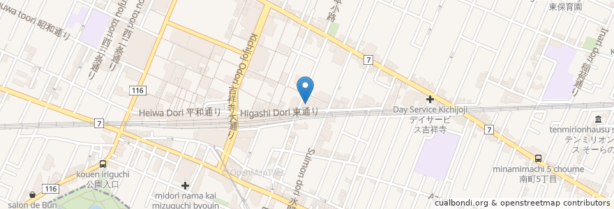 Mapa de ubicacion de ダンケ珈琲店 en Japan, Tokio, 武蔵野市.