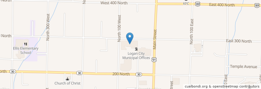 Mapa de ubicacion de Logan City Offices en United States, Utah, Cache County, Logan.