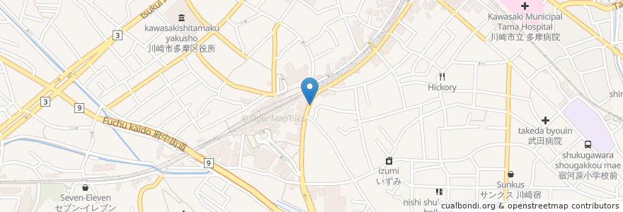 Mapa de ubicacion de 鶏そば二郎 en 일본, 가나가와현, 川崎市, 多摩区.