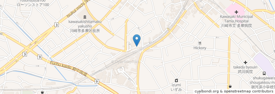 Mapa de ubicacion de てのごい屋 en Japonya, 神奈川県, 川崎市, 多摩区.