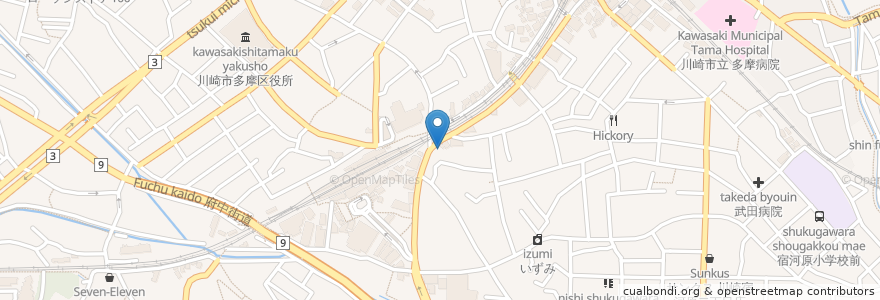 Mapa de ubicacion de にわとり しんすけ en 일본, 가나가와현, 川崎市, 多摩区.