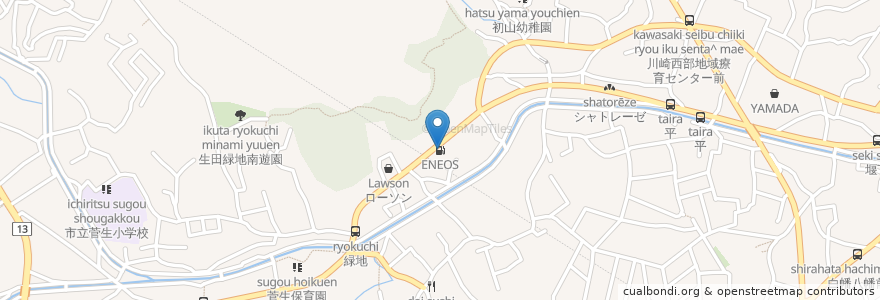 Mapa de ubicacion de ENEOS en Japan, Kanagawa Prefecture, Kawasaki, Miyamae Ward.