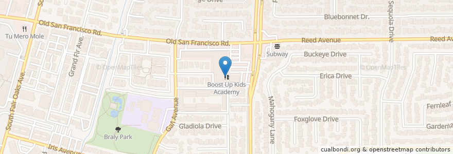 Mapa de ubicacion de Boost Up Kids Academy en États-Unis D'Amérique, Californie, Santa Clara County, Sunnyvale.
