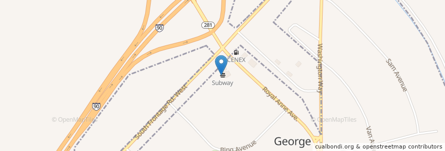 Mapa de ubicacion de Subway en 미국, 워싱턴, Grant County, George.