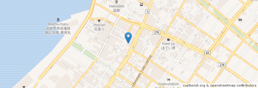 Mapa de ubicacion de 函館駅前郵便局 en ژاپن, 北海道, 渡島総合振興局, 函館市.
