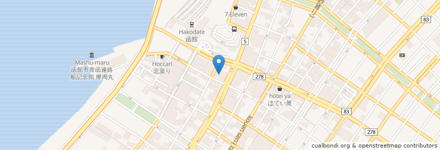 Mapa de ubicacion de 北洋銀行 函館中央支店 en اليابان, محافظة هوكايدو, 渡島総合振興局, 函館市.